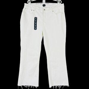 J.CREW Women White Denim Cropped Jeans Sz 35 Flare Leg‎ Mid Rise Raw Hem Stretch